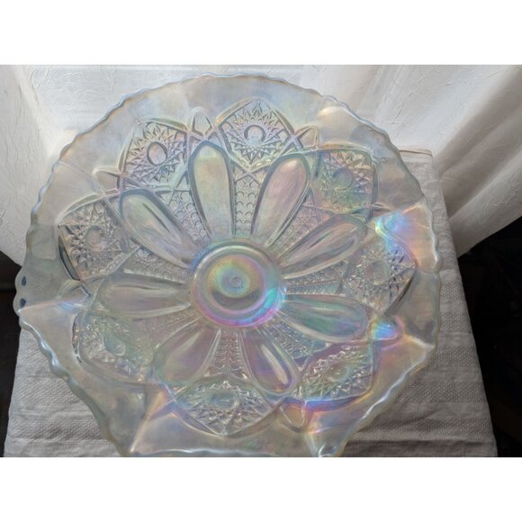 Vintage LE Smith Iridescent Glass Bowl With Scalloped Edge Moon Stars - Picture 3 of 9